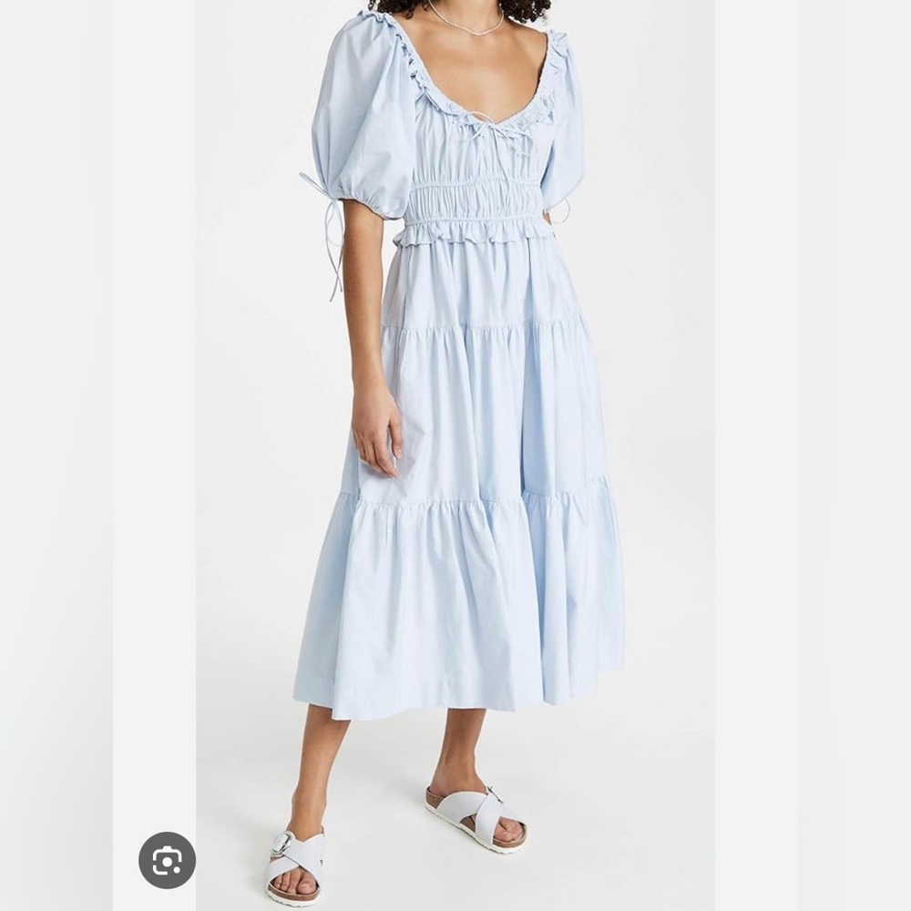 En Saison blue midi cotton poplin puff sleeve dress xs